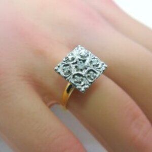 Vintage Square Illusion 10Kt Yellow/White Gold Ladies 7 Diamond Ring 0.15 CTTW